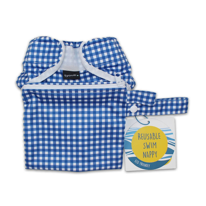 Adjustable Reusable Swim Diaper and Wet Bag Blue Check