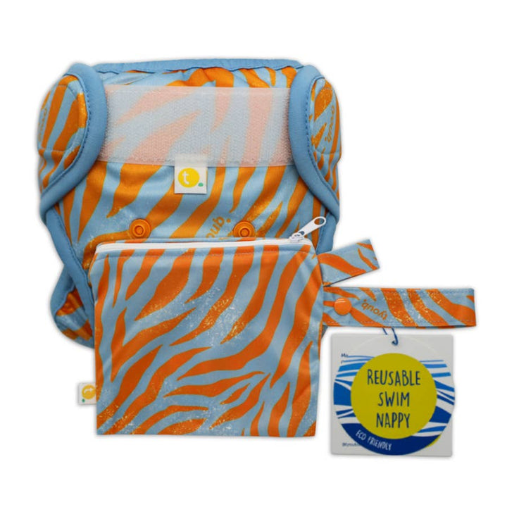 Adjustable Reusable Swim Diaper and Wet Bag - Tiger Blue