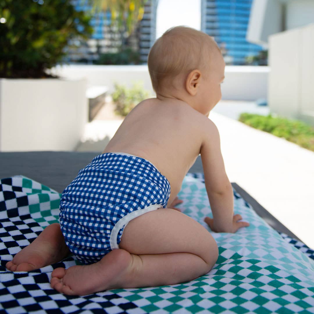 Adjustable Reusable Swim Diaper and Wet Bag Blue Check