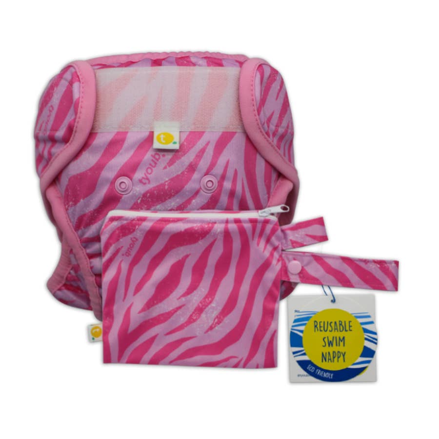 Adjustable Reusable Swim Diaper and Wet Bag - Tiger Pink