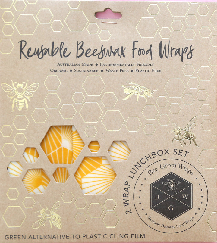 Reusable Beeswax Food Wraps - Set of two sizes - Honeycomb print