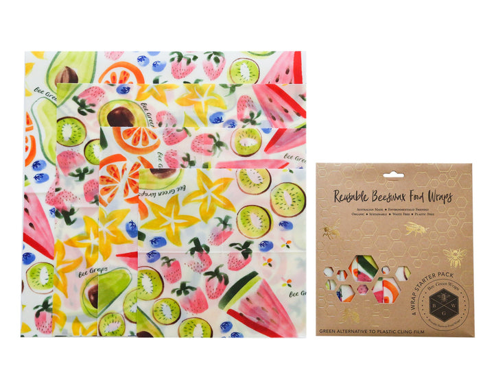 Reusable Beeswax Food Wraps - 4 wrap starter pack